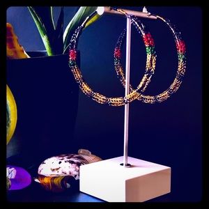 2.75” Gold Wire Color Block Handmade Hoop Earrings